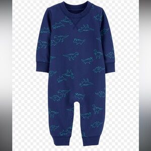 NWT Baby Dinosaur Print French Terry Long-Sleeve Jumpsuit - Blue 6m